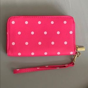 Pink polka dot wristlet
